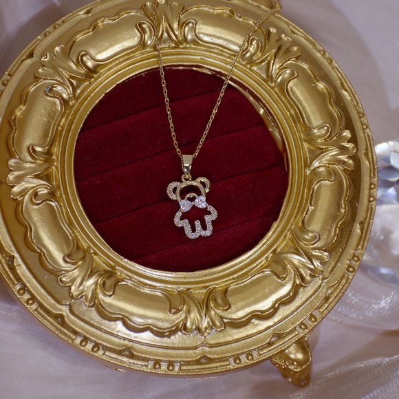 NEW 14K Gold Plated Diamond Bear Necklace a - Picture 9 of 10